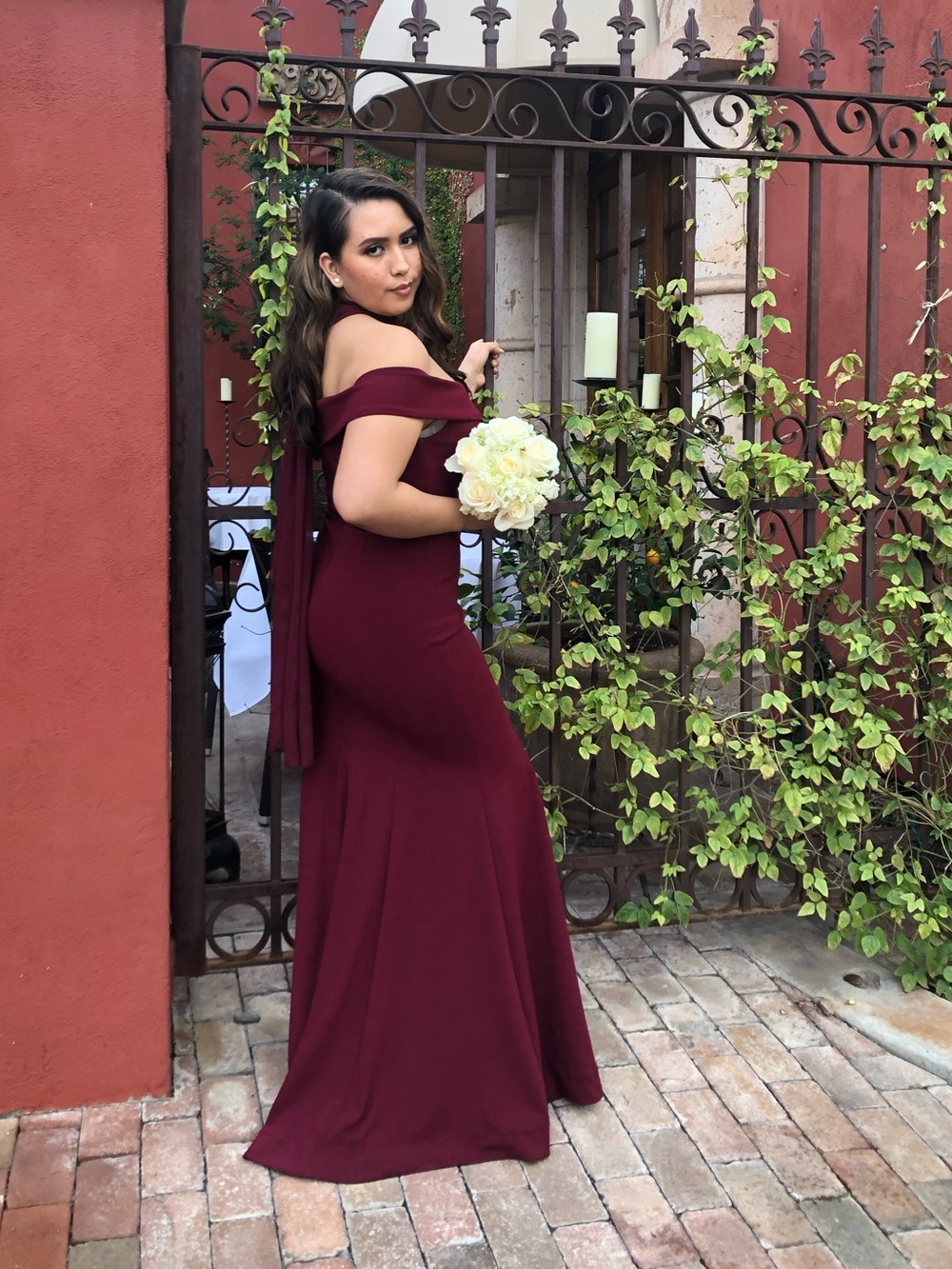 Elegant Off-Shoulder Burgundy Evening Gown